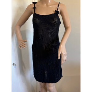 Women's Unbranded Black Crochet Knit Floral Mini Dress/cover-up unlined S